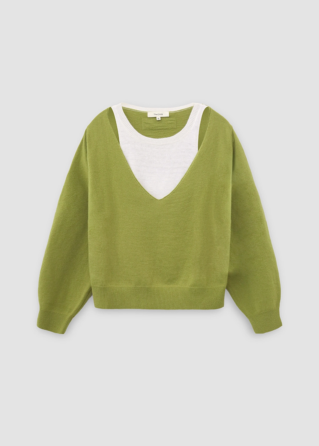 칙스라벨 26FW 베라 레이어드 니트(Two-tone) - Matcha 상품 이미지 1