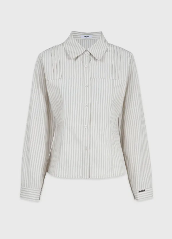  [44-120]  Bonnie Pintuck Striped Shirt  보니 핀턱 스트라이프 셔츠 (봄-가을-데이트룩-데일리룩-출근룩-꾸안꾸-페미닌-캐주얼-스트라이프-셔츠-자체제작 ) 