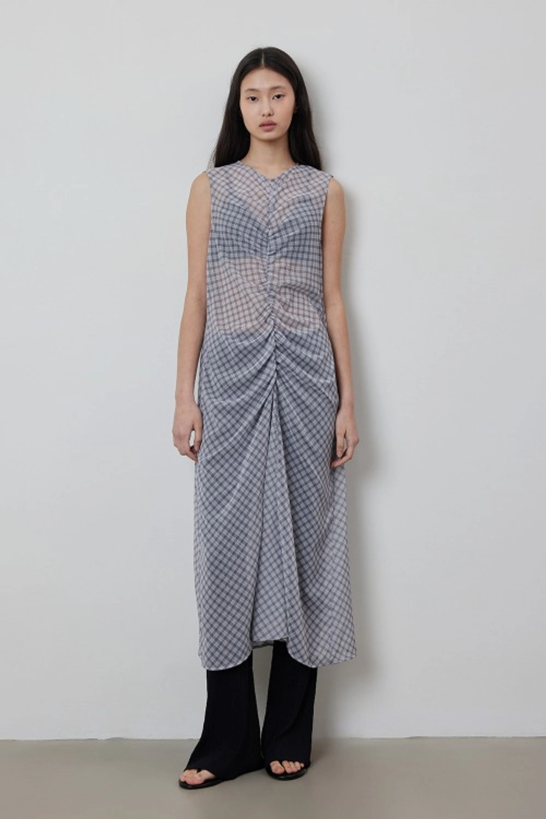 퀸스래빗 Check See-through Layered Shirring Long Dress 상품 이미지 2