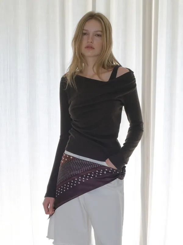 Cross-Over Drape T-Shirt, Brown