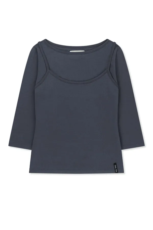 3/4 SLEEVE TOP & TANK LAYERED SET IN SMOKE BLUE