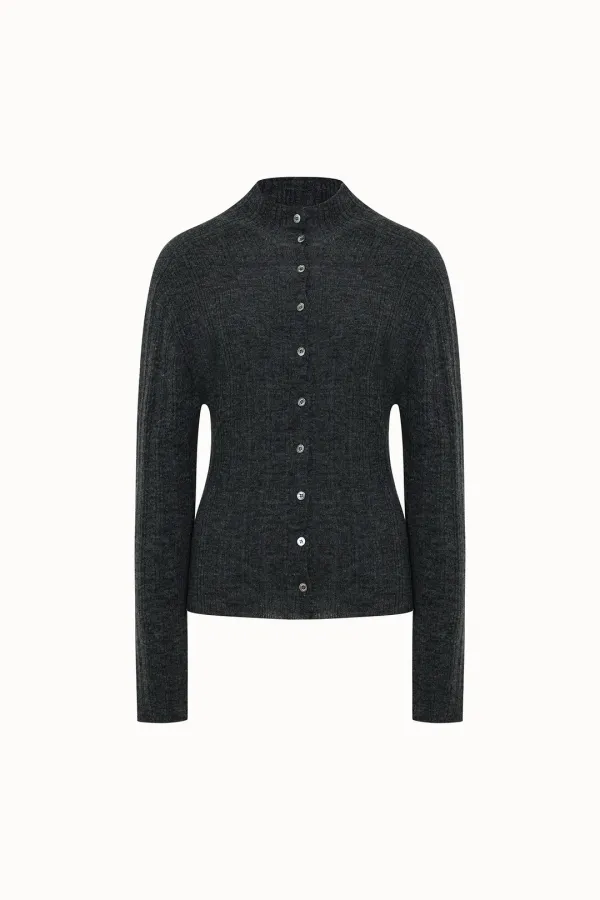[5차 리오더]Baby Alpaca Holgament Cardigan[LMBEAU24KN258]-Charcoal
