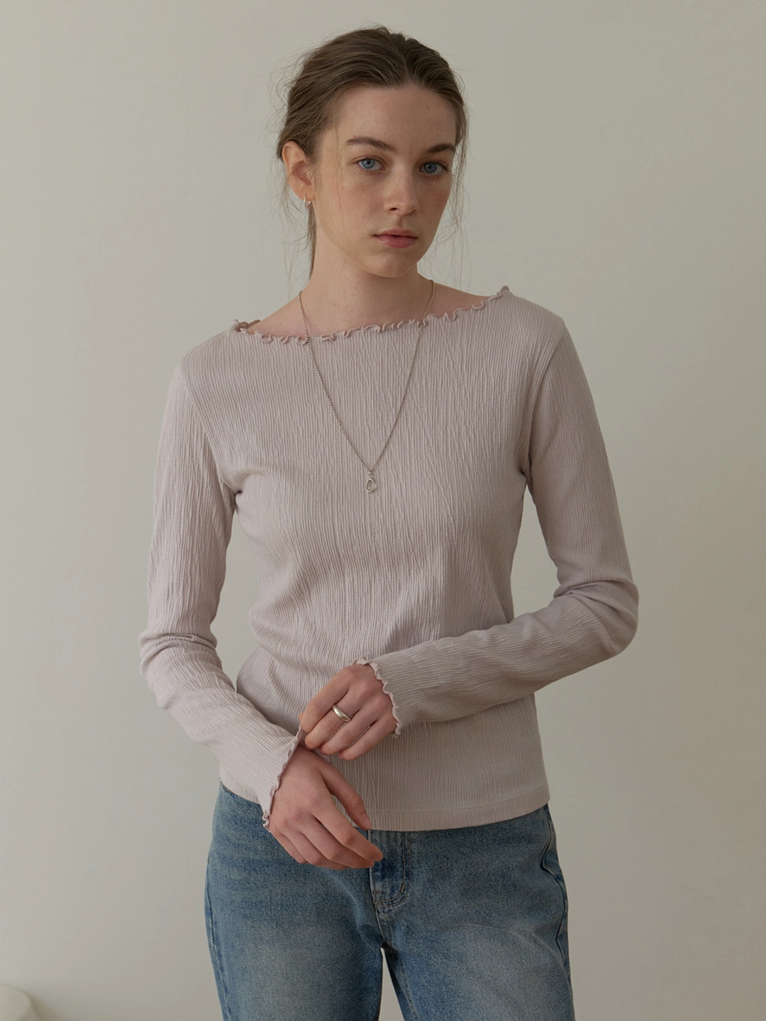 어몽 A WRINKLE TEXTURE T-SHIRT_LIGHT GREY 상품 이미지 1