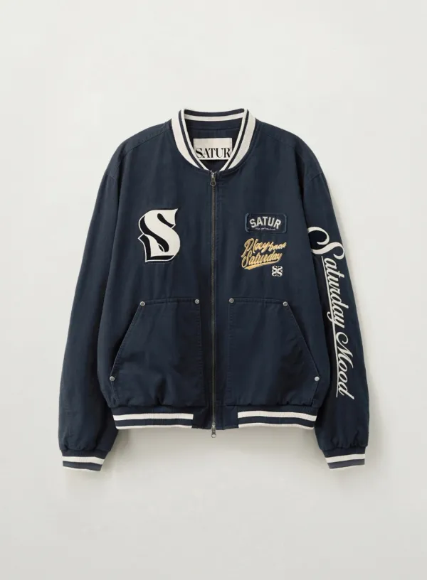 [RIIZE\'s Pick] 90s Playback Varsity Jacket - Navy