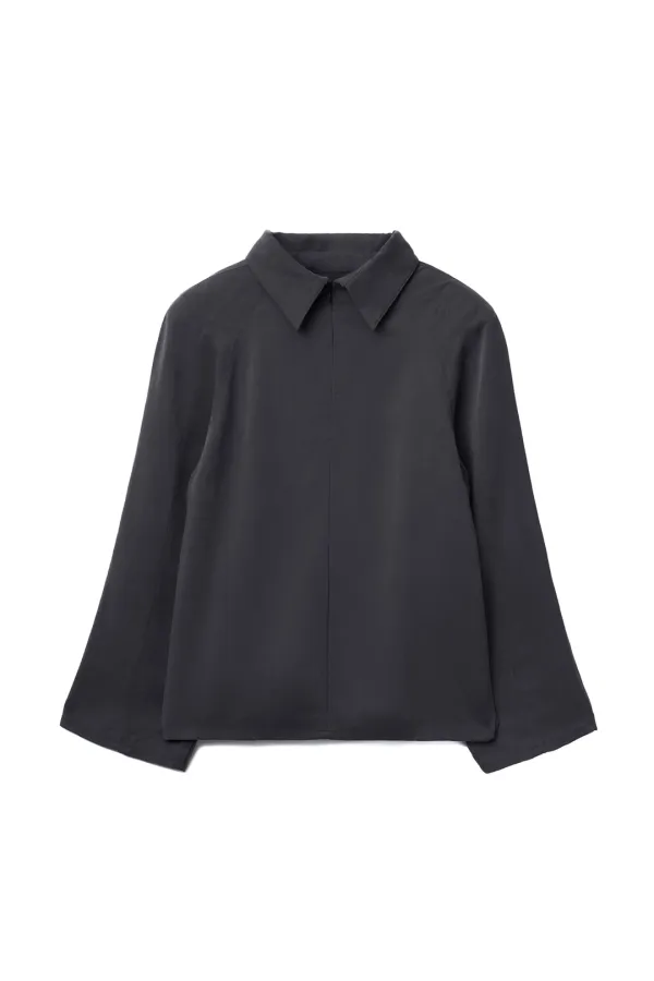 Grace High Neck Blouse (white, charcoal)