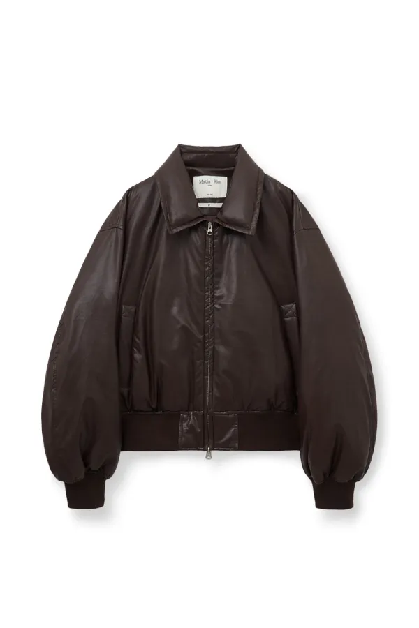 FAUX LEATHER DOWN JUMPER FOR WOMEN IN BROWN