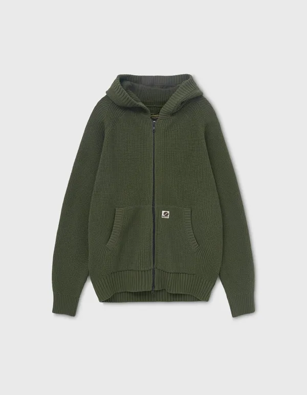 COTTON ZIP-UP HOODIE / Khaki