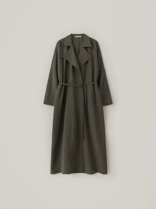 Double Collar Wrap Wool Coat - Khaki Brown