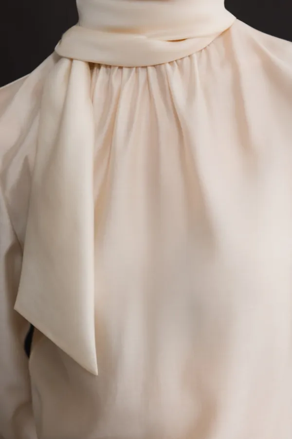 TENCEL TIE BLOUSE - CREAM