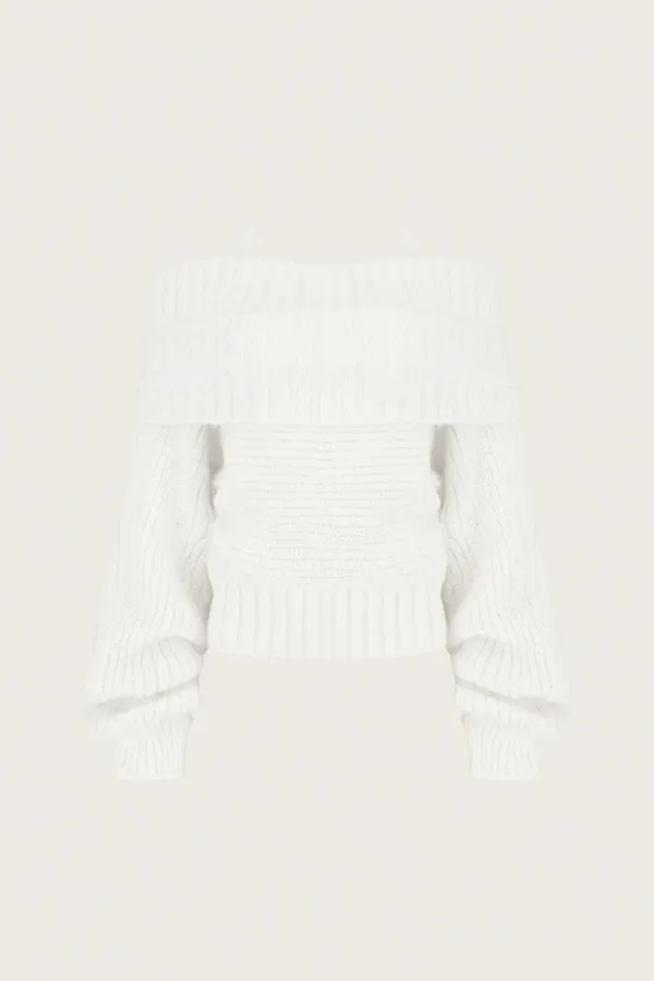 Palette off-shoulder ribbon knit, White