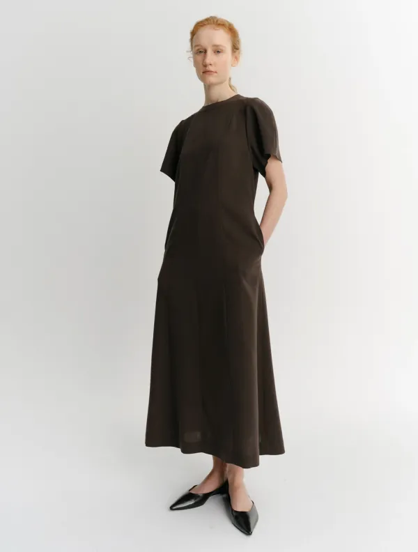 Linear Mock Neck Dress (Dark Brown)