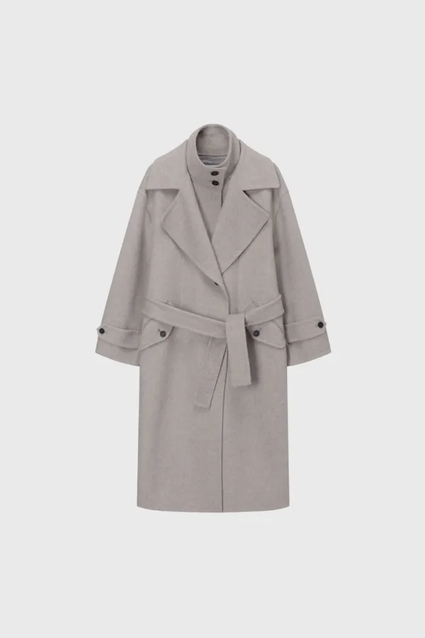 Handmade Double-layer Neck Wool Coat (Melange Beige / Gray / Dark Navy / Melange Brown)