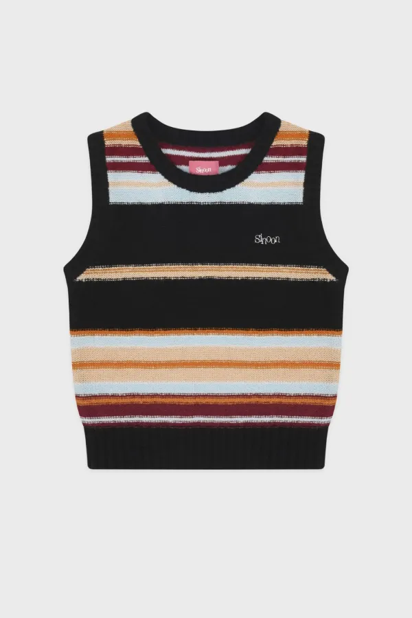 Sinoon Mix Stripe Knit Vest (Black Mix)