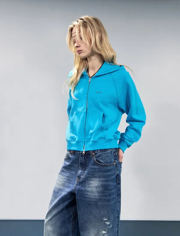 [2ND RE-ORDER] DUAL EYE PIERCING HOODIE ZIP-UP (AQUA BLUE)
