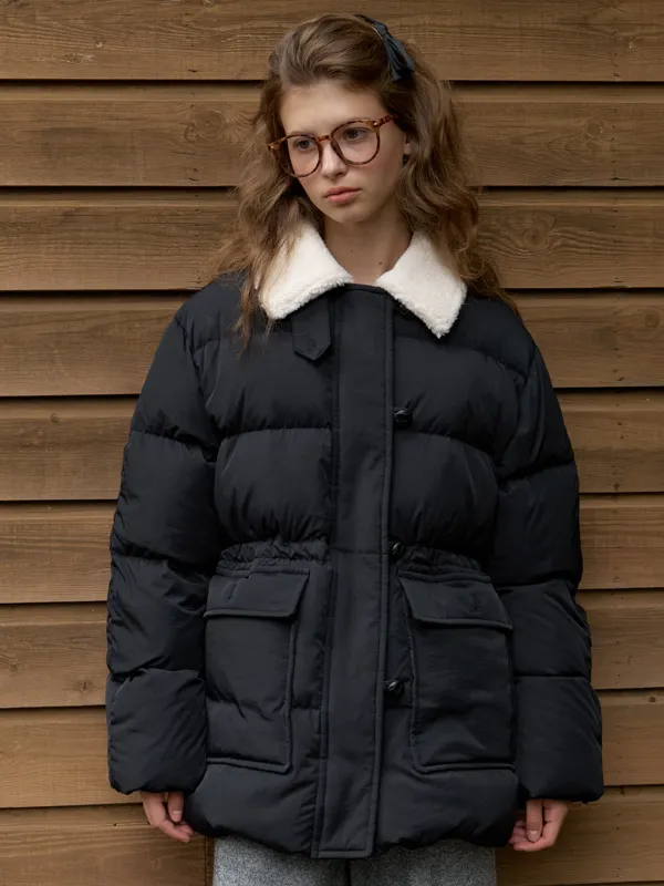 A FUR COLLAR DUCK DOWN HALF PADDING_BLACK