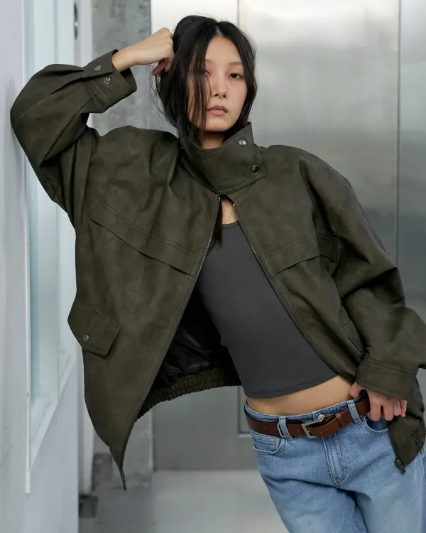 BOY FRIEND LEATHER JUMPER - BROWN