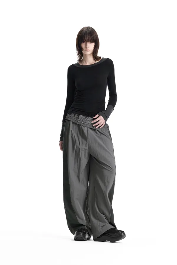 Linear Contrast Track Set-Up Pants [ Gray ]