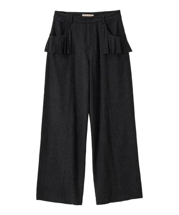 Illusion Wool Wide Pants-Charcoal
