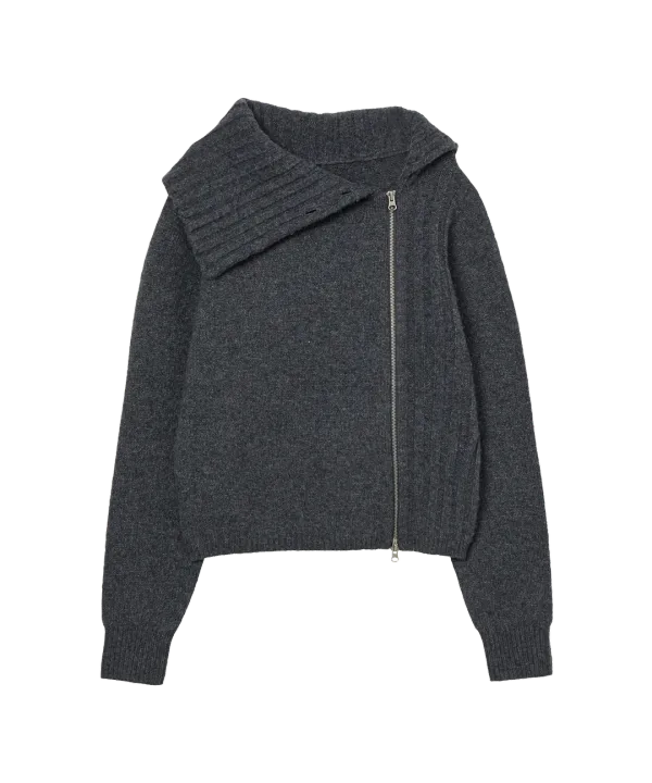 HIGH NECK KNIT ZIP UP [CHARCOAL]