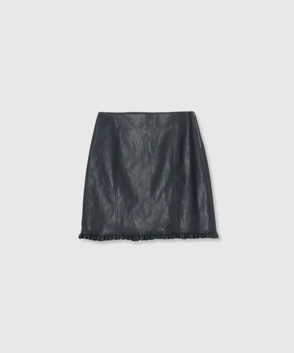 Low rise frill leather skirt (Charcoal)