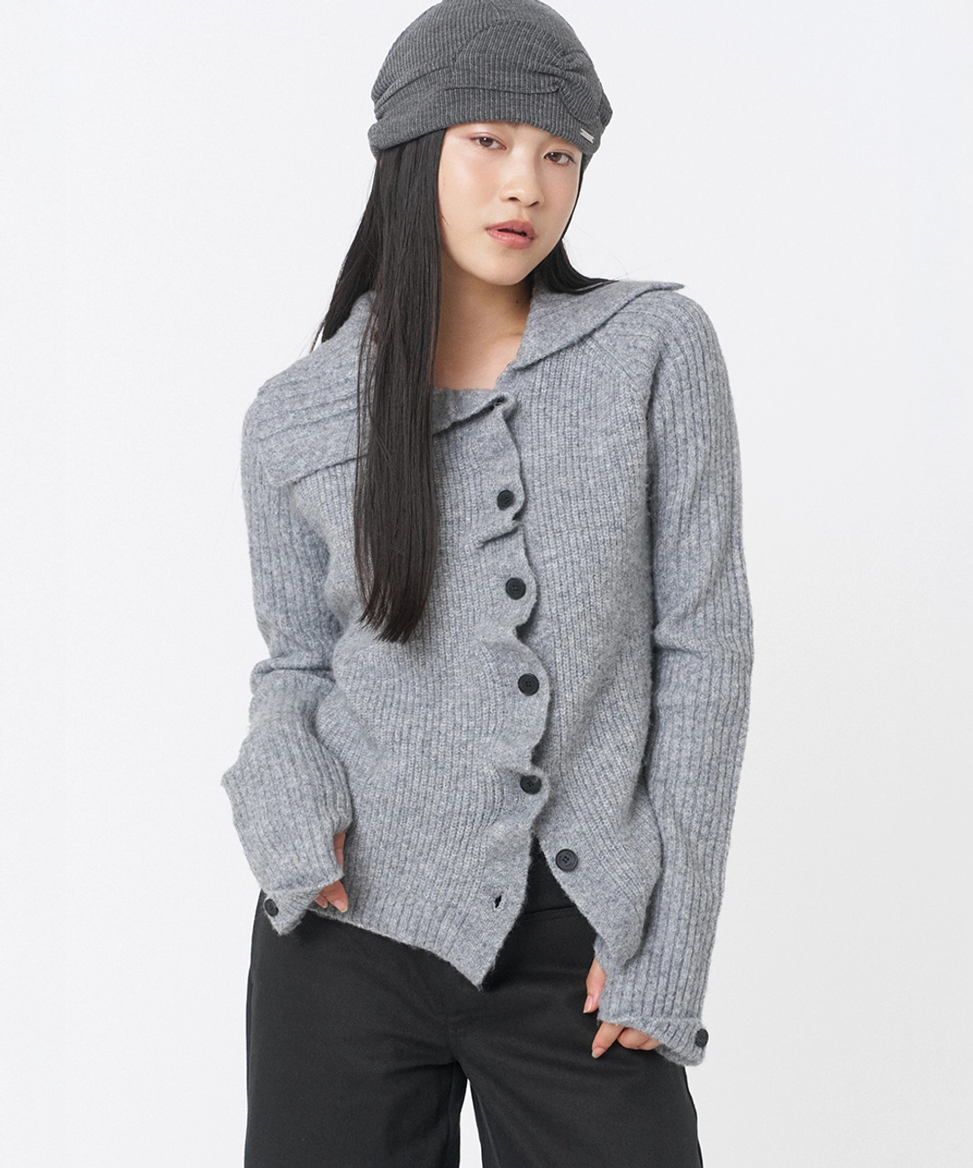 미세키서울 Diagonal button ribbed knit LIGHT GREY 상품 이미지 3