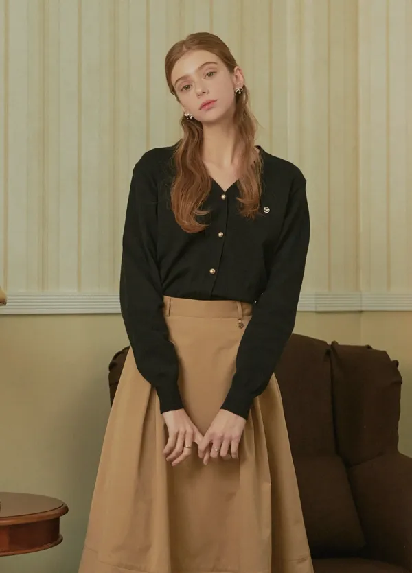  [44-120]  Neat V-neck Cadigan Black  니트 브이넥 가디건 블랙 (봄-데일리룩-오피스룩-캐주얼룩-데이트룩-하객룩-브이넥-긴팔-빅사이즈-자체제작) 