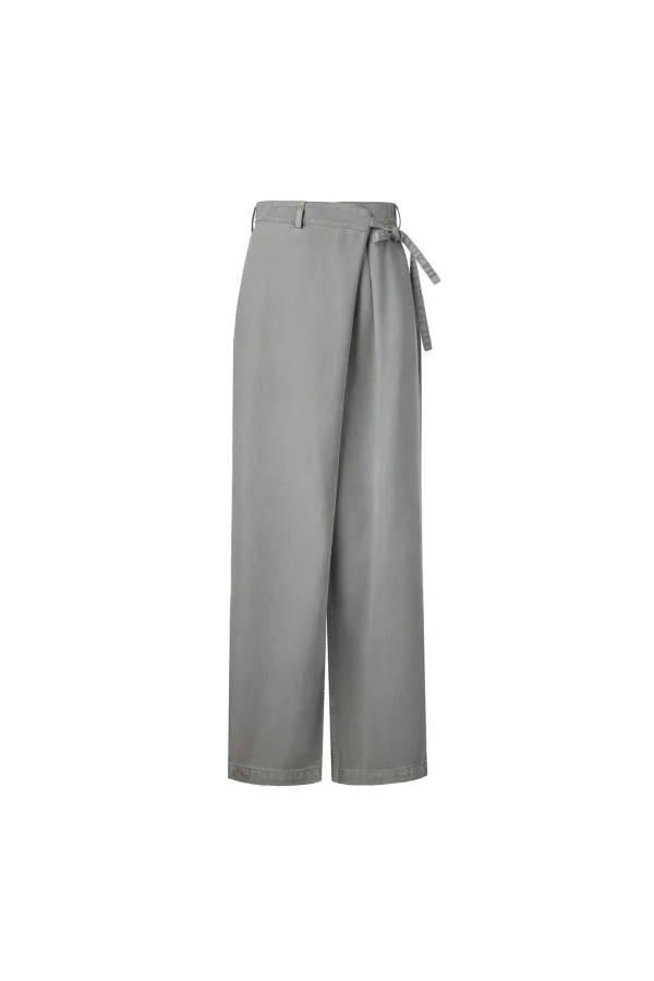 GARMENT-DYED SOFT DENIM WRAP TROUSERS [GREY]