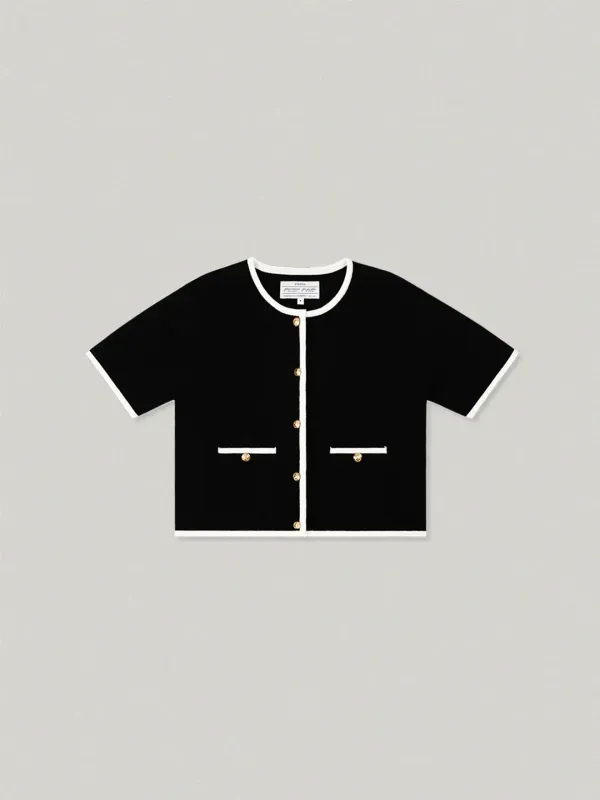 Button Half Sleeve Knit Cardigan - black버튼 하프 슬리브 니트 가디건