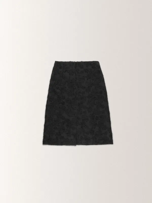 JAQUARD FLOWER LACE LONG SKIRT [ BLACK ]