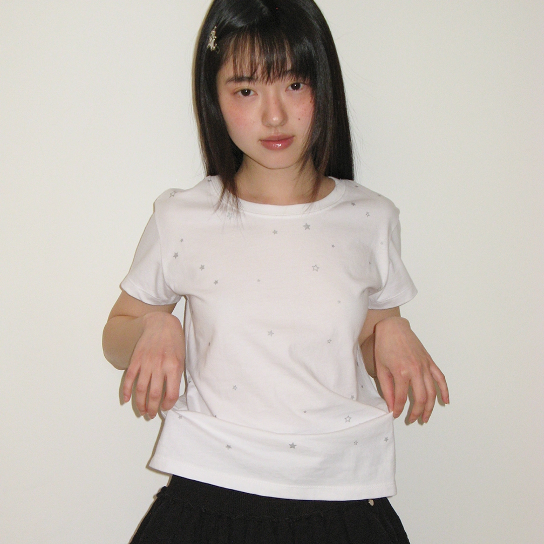론론 TWINKLE STAR SHORT SLEEVE T SHIRT WHITE 상품 이미지 2