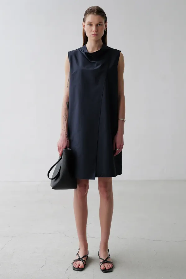 Lightweight cowl-neck layered Dress_navy