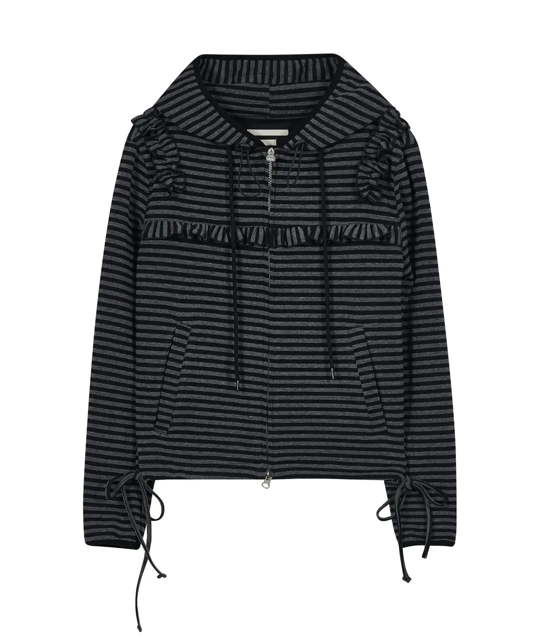 타입서비스 [2차] Ruffled Stripe Zip Hoodie [Black] 상품 이미지 1