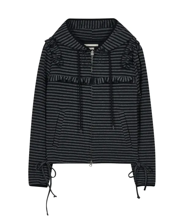 [2차] Ruffled Stripe Zip Hoodie [Black]