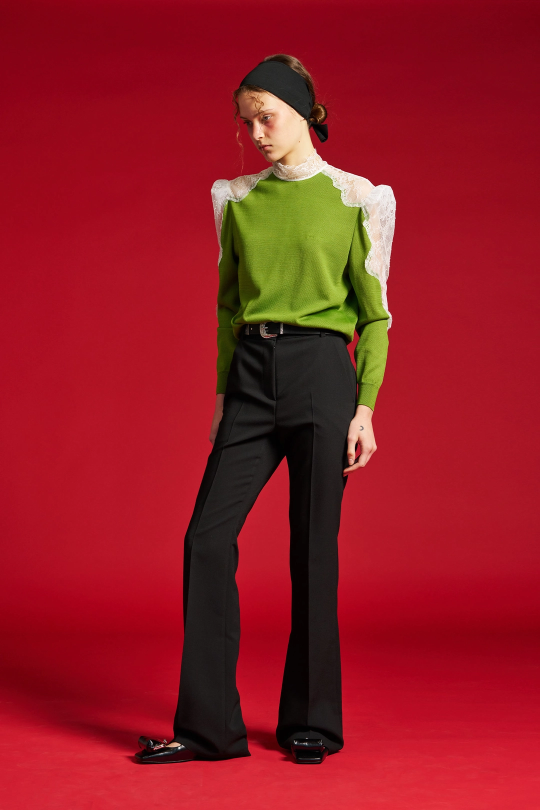 푸쉬버튼 SS26 GREEN LACE PANEL KNIT 상품 이미지 2