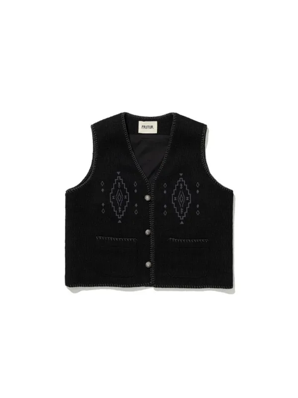 [2차: 6/15 순차발송] Aztec Embroidered Vest Black_F262VE01