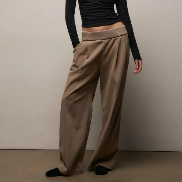 Ribbed Waist Wide Leg Pant - Coffee Pigment