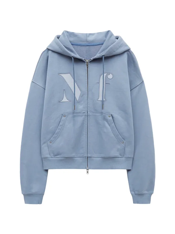 LOGO APPLIQUE HOODIE ZIP-UP (BLUE)