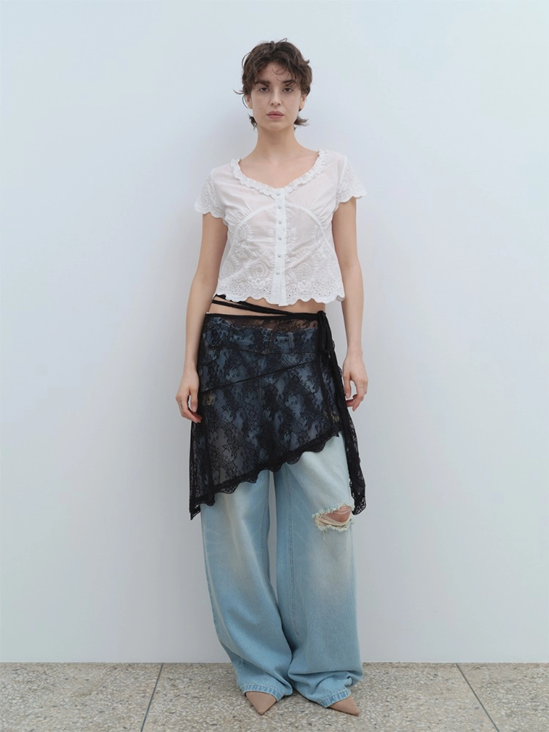 밀로 우먼 Lace Triming Wrap Skirt [Black] 상품 이미지 1