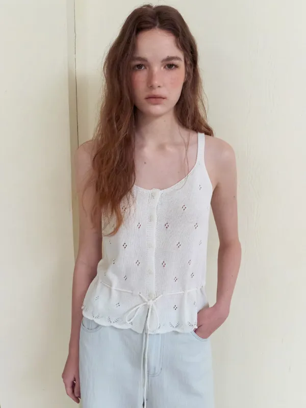 Scalloped Eyelet Knit Sleeveless, Ivory