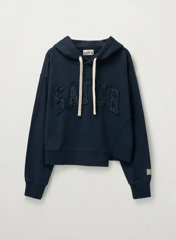 (W) Dublin Crop Hood T-shirt - Navy