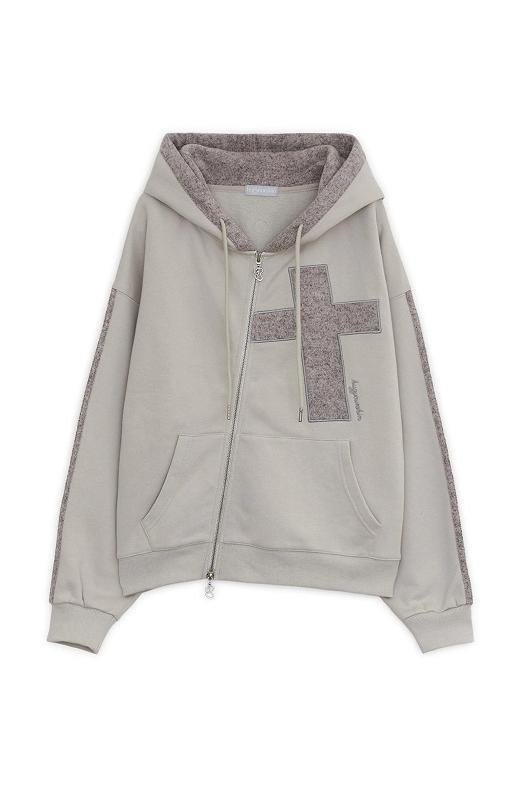 허그유어스킨 Cross patch hoodie zip-up (Oatmeal) 상품 이미지 1