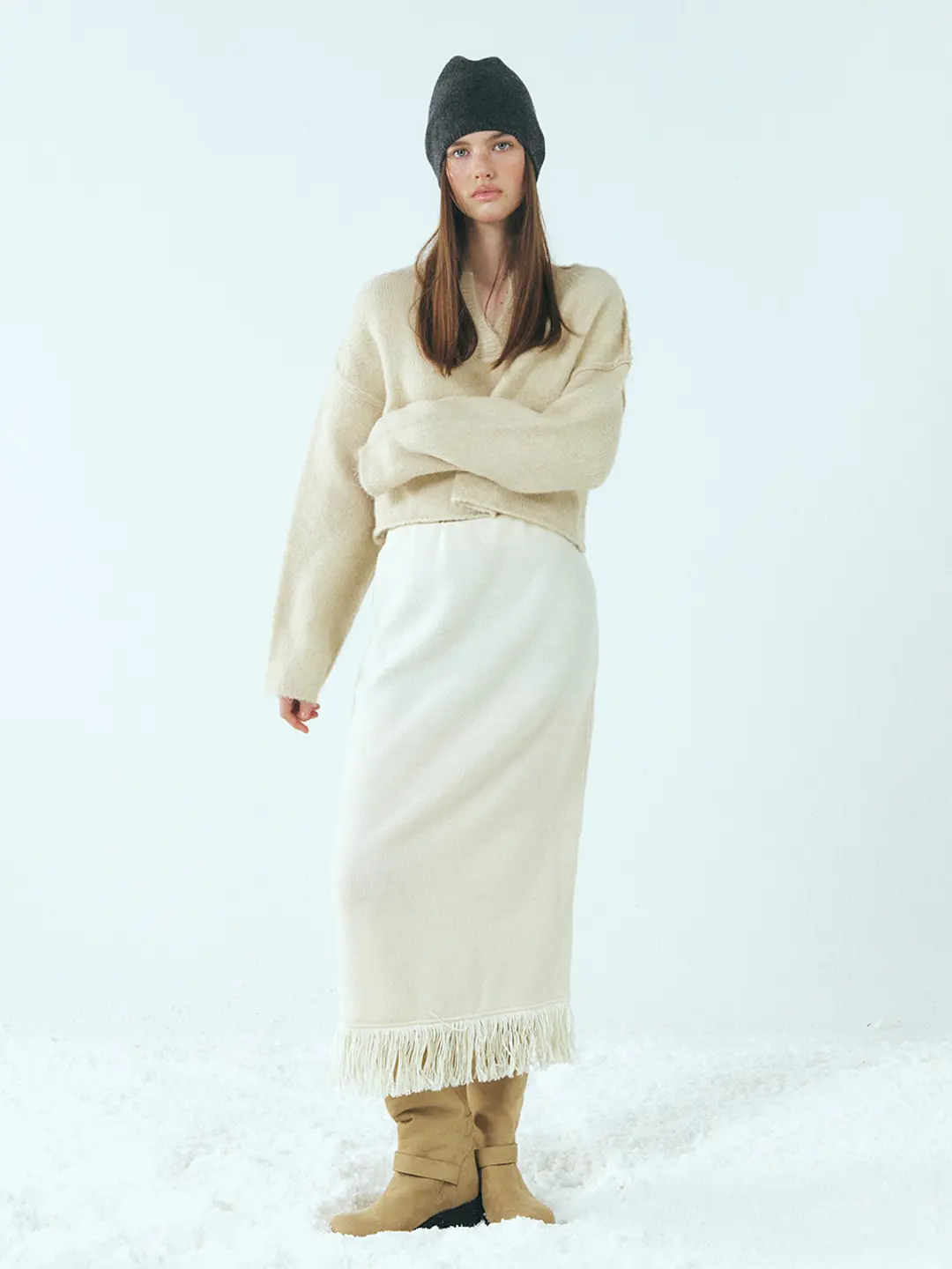 에트몽 Fringe Knitted Skirt, Ivory 상품 이미지 2