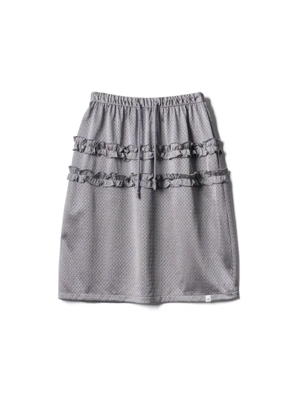 Mesh Frill Midi Skirt - Silver