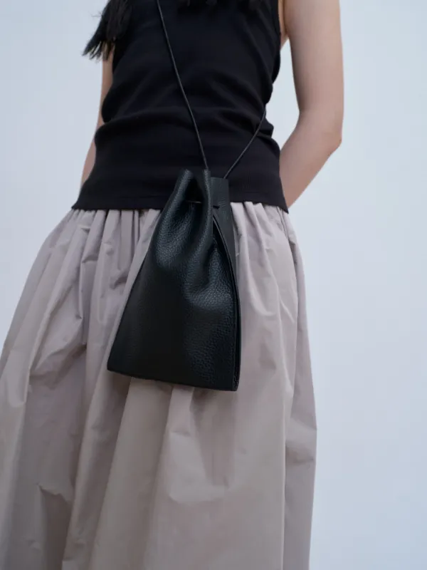 Shoulder leather strap bag (black)
