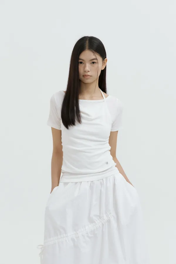 Halter Layered Sleeve Top (ivory)