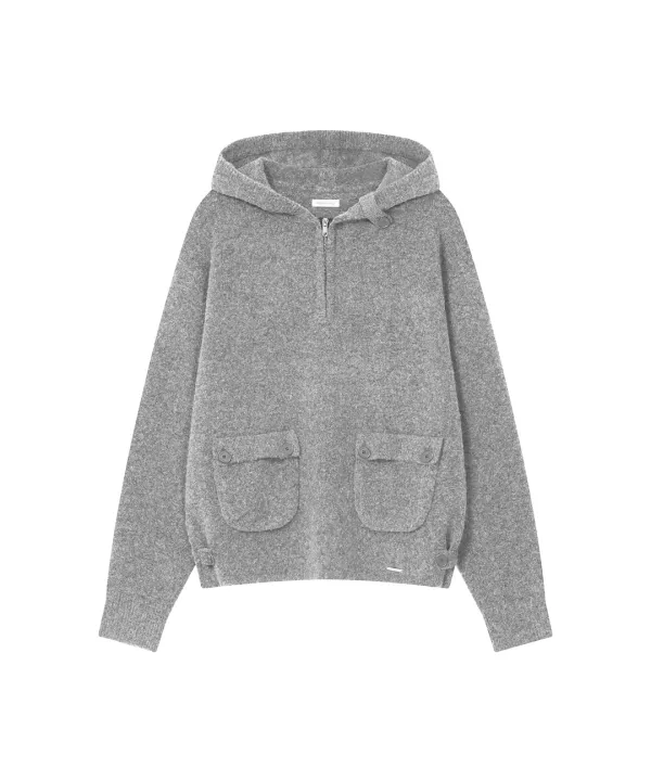 [레이 PICK] Button hoodie knit pullover GREY