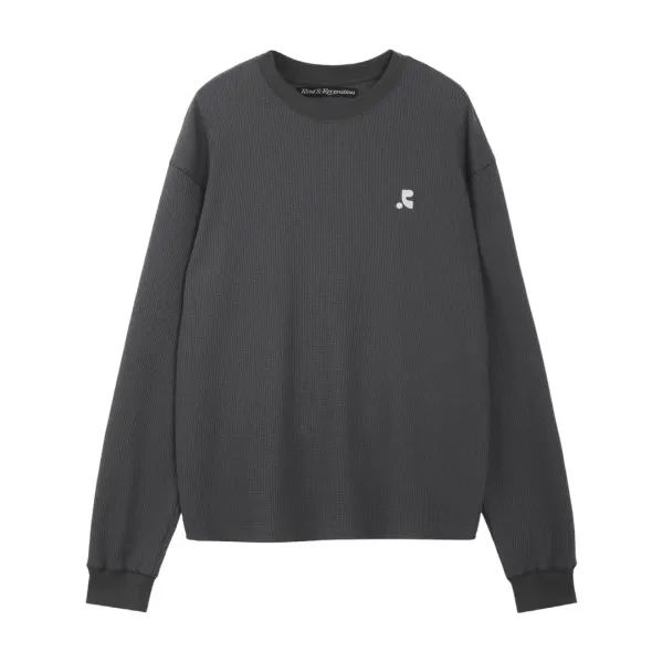 OVERSIZED WAFFLE CREWNECK T-SHIRT - CHARCOAL