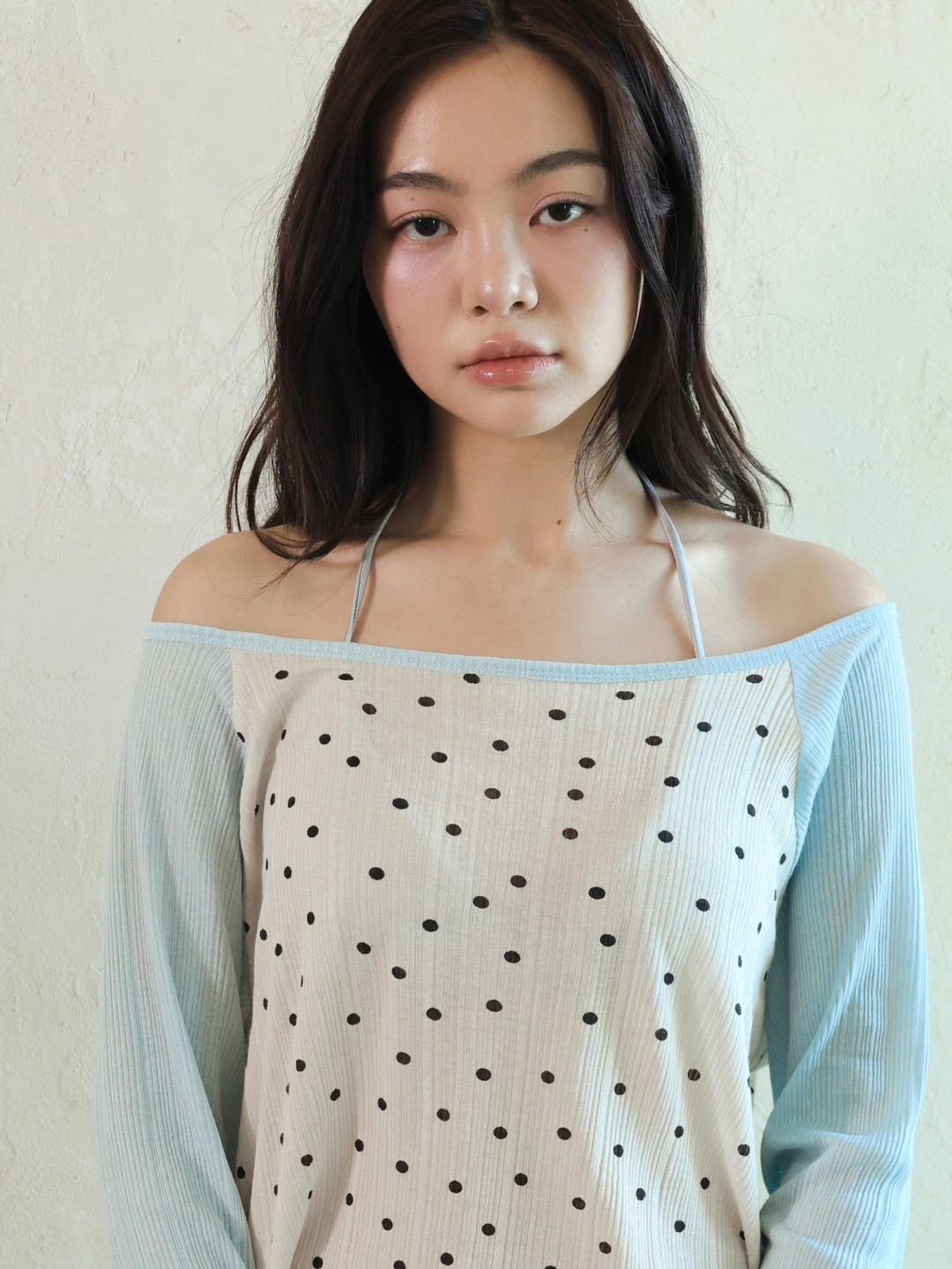 포에브 Oversized Dot Raglan Top - Mint Blue 상품 이미지 1