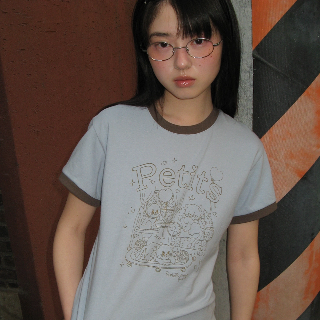 론론 PETIT CAT RINGER T SHIRT BLUE 상품 이미지 2