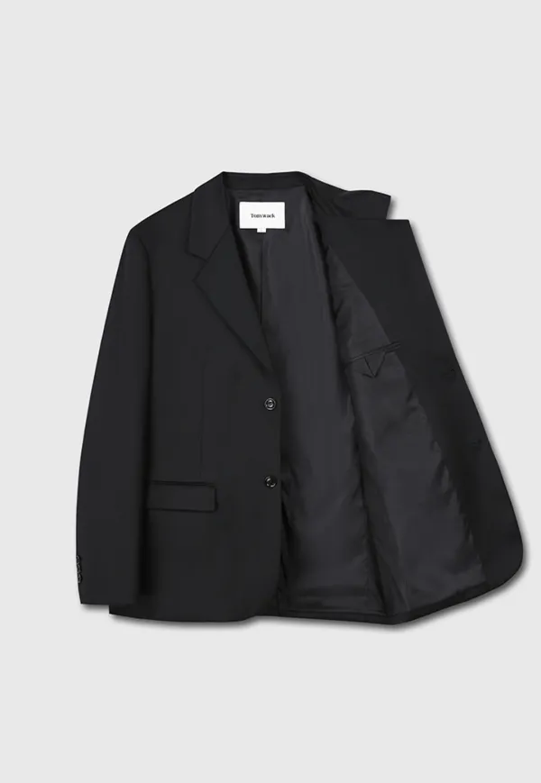 VIRGIN WOOL RELAXED TAILORED JACKET_ BLACK